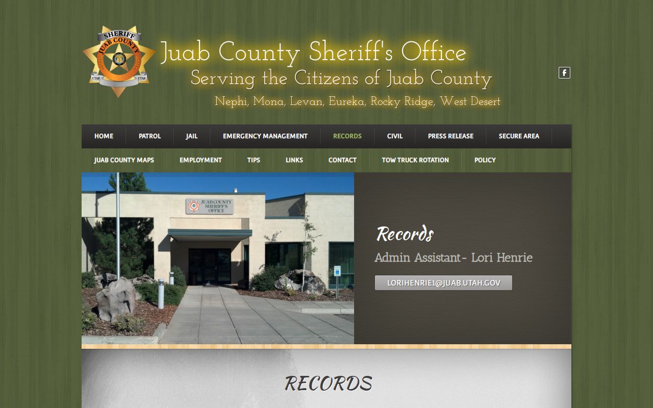 Juab County arrest records from the Sheriff Records Division