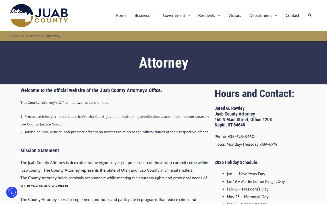 Juab County criminal history County Attorney office information