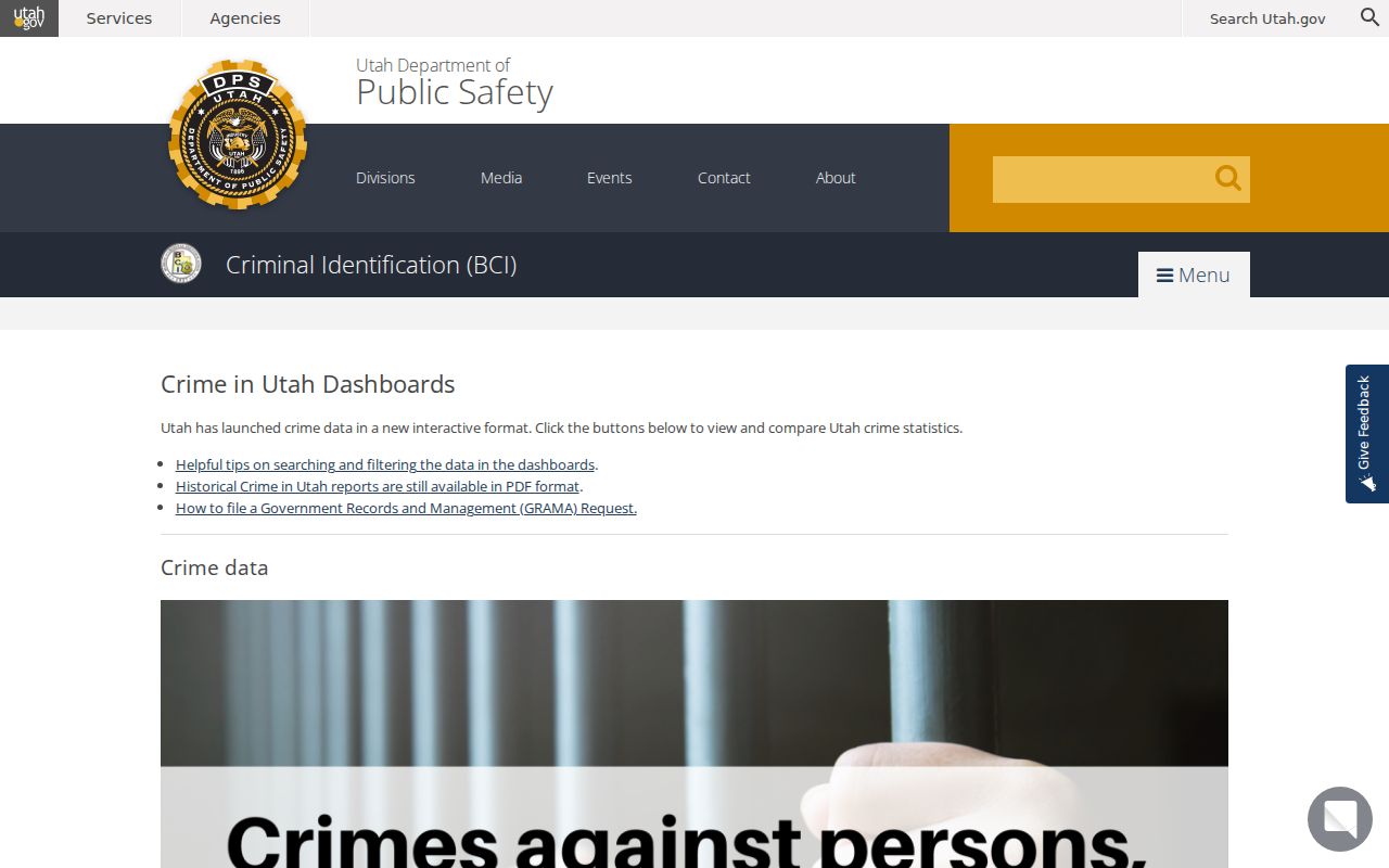 Juab County criminal history Utah crime reporting dashboards
