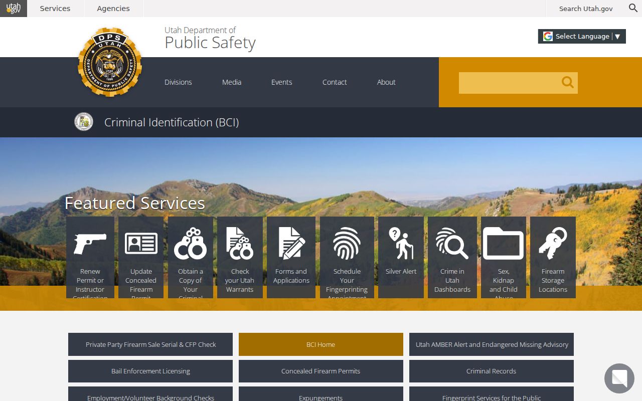 Juab County criminal history Utah Bureau of Criminal Identification homepage