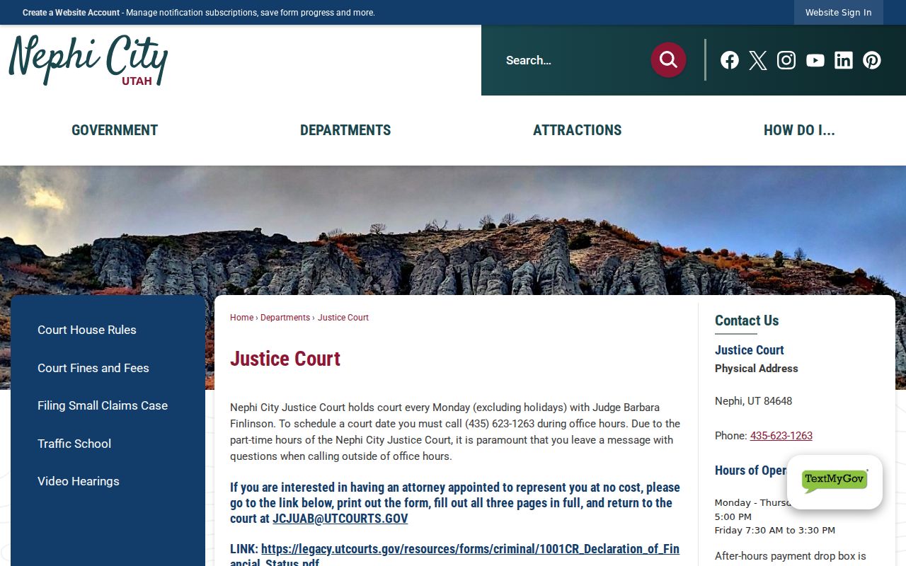 Juab County criminal court cases and Nephi Justice Court access