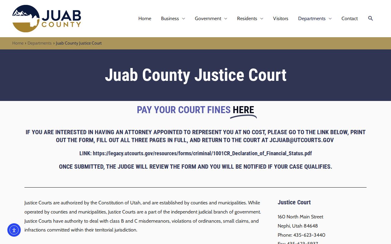 Juab County criminal court cases on the Justice Court page