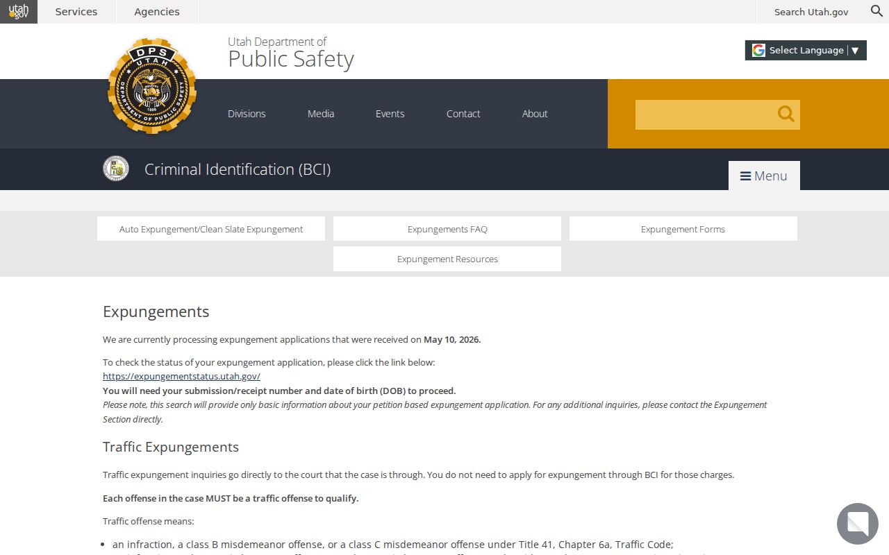 Juab County sex offender search BCI expungement eligibility context